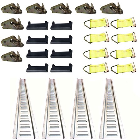 Aic Replacement Parts 4 Galvanized 5' E-Track Rails with Caps - Straps - O-Rings - Tie Down Kit AY-OTK20-0037